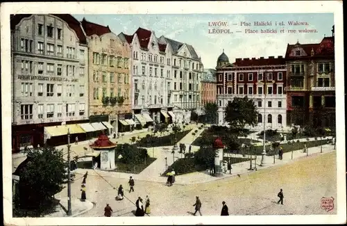 Ak Lwów Lemberg Ukraine, Plac Halicki i ulica Walowa