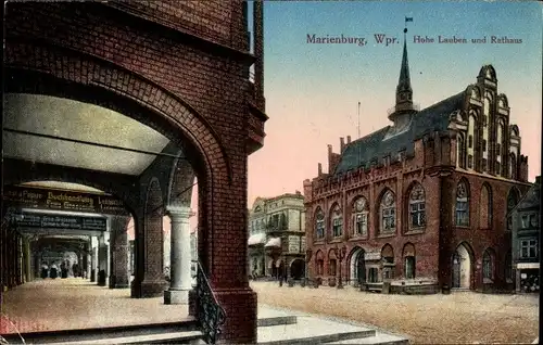 Ak Malbork Marienburg Westpreußen, Hohe Lauben, Buchhandlung, Rathaus