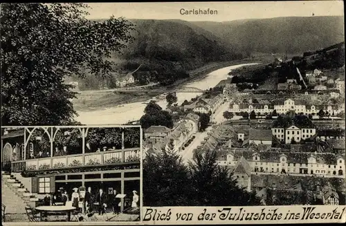 Ak Bad Karlshafen an der Oberweser Hessen, Blick von der Juliushöhe ins Wesertal
