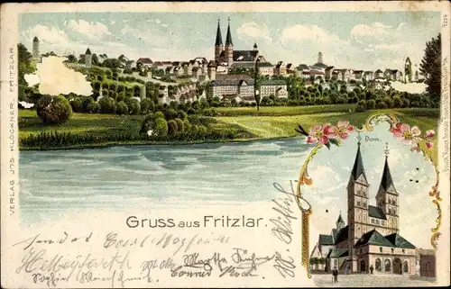 Litho Fritzlar in Hessen, Dom, Blick auf die Stadt