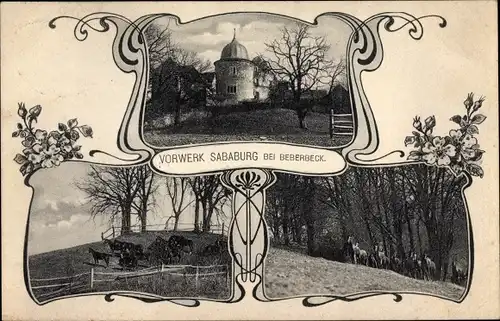 Jugendstil Ak Sababurg Hofgeismar in Nordhessen, Vorwerk, Pferde, Schloss