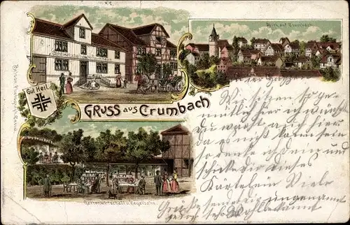 Litho Crumbach Lohfelden in Hessen, Gartenwirtschaft und Kegelbahn