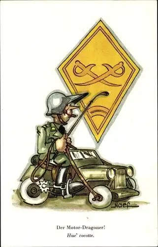 Künstler Ak Naef, Der Motor-Dragoner, Schweizer Militär