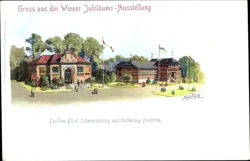 Künstler Ak Wien, Jubiläums-Ausstellung 1898, Pavillon Fürst Schwarzenberg und Erzherzog Friedrich