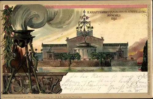 Ganzsachen Künstler Litho Seitz, R., München, 2. Kraft und Arbeitsmaschinenausstellung 1898