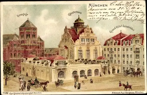 Judaika Litho München Bayern, Synagoge, Synagoge, Künstlerhaus, Grand Hotel Leinfelder