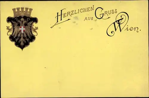 Präge Wappen Litho Herzlichen Gruß aus Wien