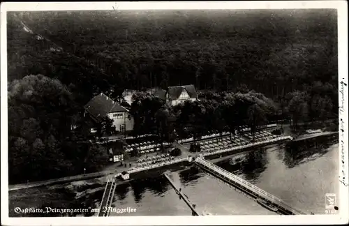 Ak Berlin Köpenick, Restaurant Prinzengarten am Müggelsee, Fliegeraufnahme, Klinke B 167