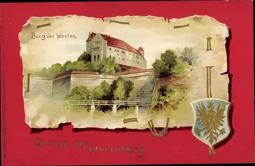 Präge Passepartout Wappen Litho Nürnberg in Mittelfranken Bayern, Burg