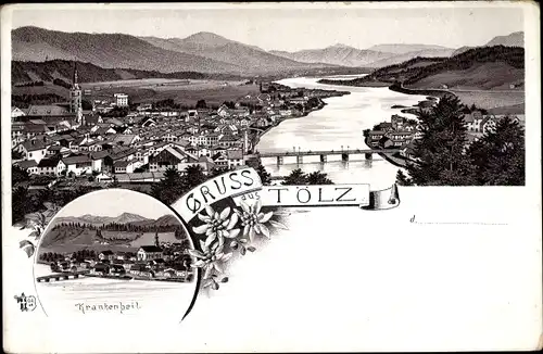 Litho Bad Tölz in Oberbayern, Panorama, Krankenbeil