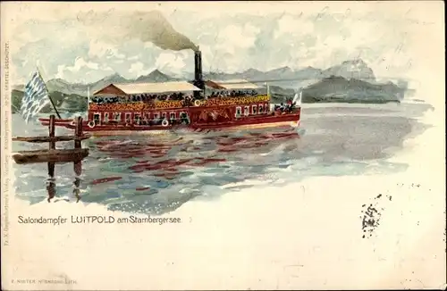 Litho Salondampfer Luitpold am Starnberger See