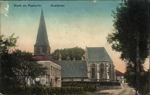 Ak Kesteren Gelderland, Kirche und Pfarrhaus