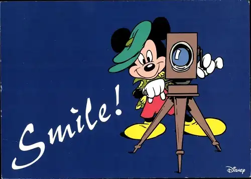 Ak Mickey Mouse als Fotograf, Fotoapparat