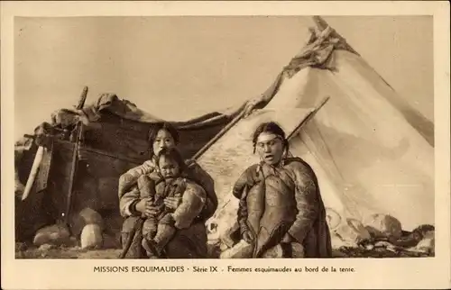 Ak Eskimo Missions, Eskimofrauen am Rand des Zeltes