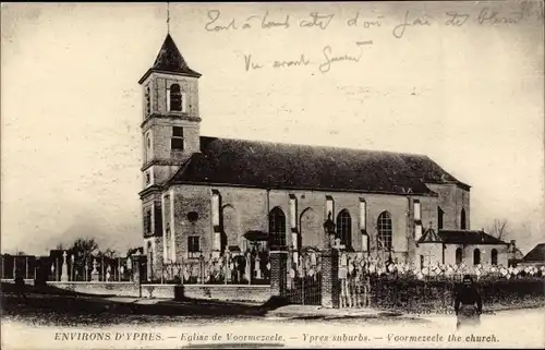 Ak Voormezeele Ypern Westflandern, Kirche, Friedhof