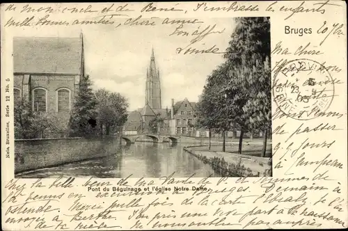 Ak Bruges Brügge Flandern Westflandern, Brücke Beguinage, Kirche Notre Dame