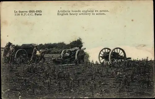 AK Englische schwere Artillerie im Einsatz, I WK