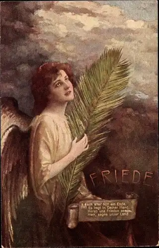 Künstler Ak Schneider, E., Friede, Engel mit Palmenblatt, Allegorie, Amag 132