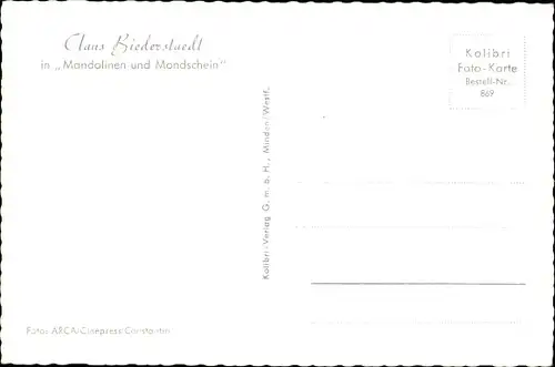 Ak Schauspieler Claus Biederstaedt, Portrait, Mandolinen und Mondschein, Autogramm