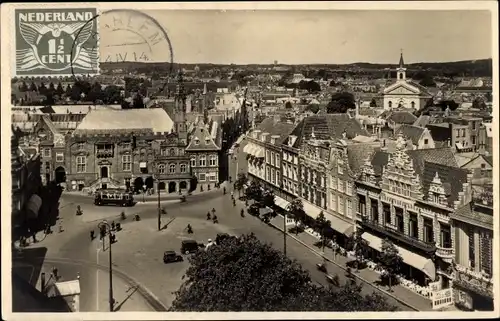 Ak Haarlem Nordholland Niederlande, Panorama Groote Markt met Stadhuis