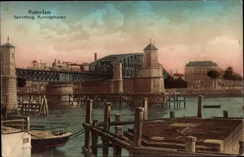Ak Rotterdam Südholland Niederlande, Eisenbahnbrücke, Koningshaven