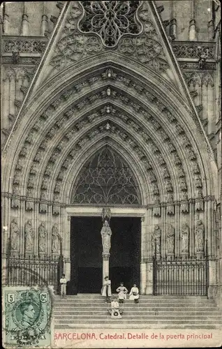 Ak Barcelona Katalonien Spanien, Catedral, Detalle de la puerta principal