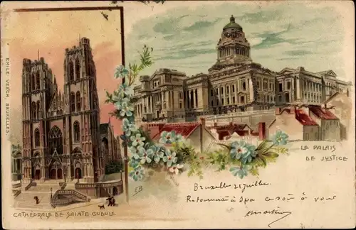 Künstler Litho Bruxelles Brüssel, Kathedrale, Gerichtsgebäude