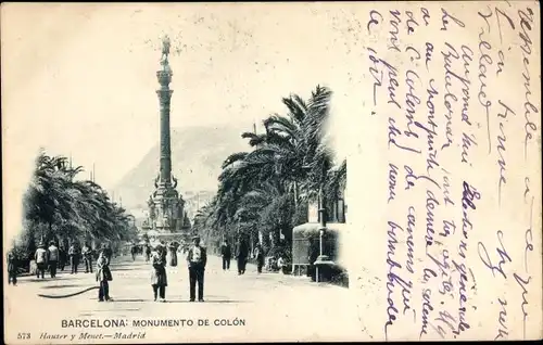 Ak Barcelona Katalonien Spanien, Columbus Denkmal