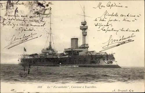 Ak Französisches Kriegsschiff, Formidable, Cuirassé
