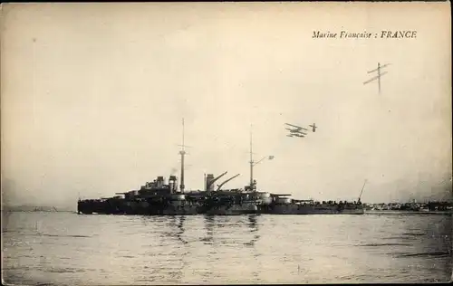 Ak Französisches Kriegsschiff, France, Cuirassé, Wasserflugzeug, Marine Francaise