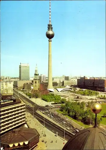 Ak Berlin Mitte, Blick vom Dom, Fernsehturm, Alexanderplatz, Marienkirche, Palasthotel