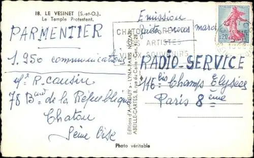 Postkarte Le Vésinet Yvelines, protestantischer Tempel