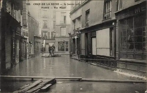 Postkarte Paris VI, Seineflut 1910, Rue Mazet