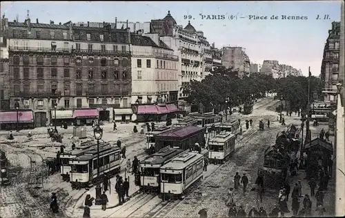 Ak Paris, Place de Rennes, Straßenbahn