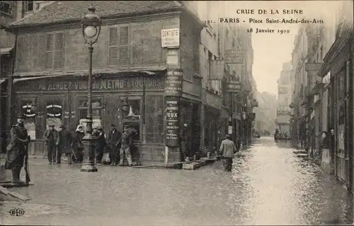 Ak Paris VI, Seineflut 1910, Place Saint André des Arts