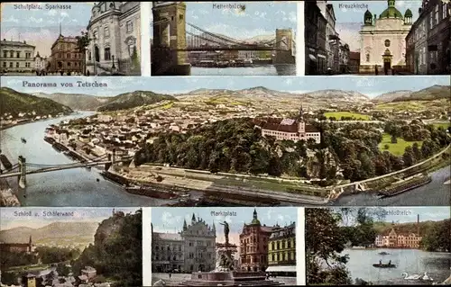 Ak Děčín Tetschen an der Elbe Region Aussig, Marktplatz, Schloss, Schäferwand, Kreuzkirche