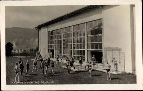 Ak Strekov Schreckenstein Ústí nad Labem Aussig Elbe Stadt, Johann-Schicht-Bad
