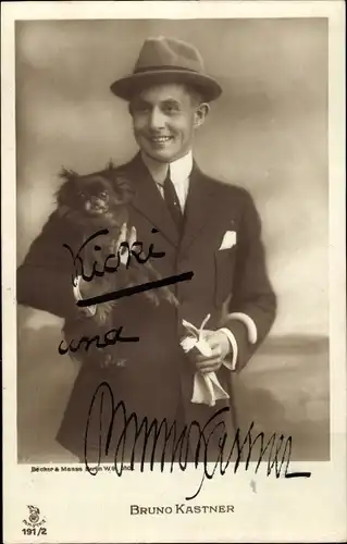 Ak Schauspieler Bruno Kastner, Portrait, Pekingese, Autogramm