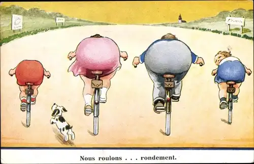 Künstler Ak Wills, John, Familie auf Fahrrädern, Ansicht von hinten