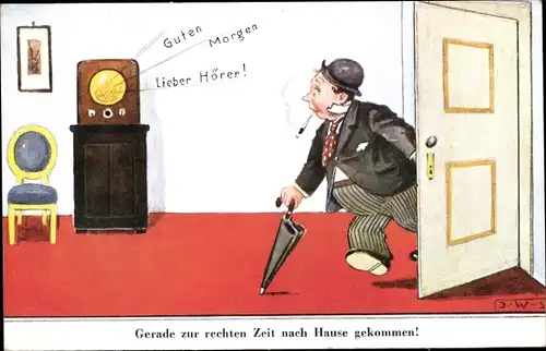 Künstler Ak Wills, John, Betrunkener Mann kommt nach Hause, Guten Morgen, Radio