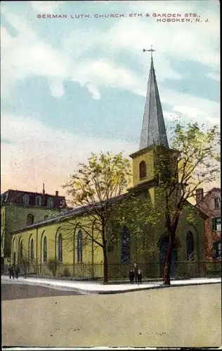 Ak Hoboken New Jersey USA, Deutsch Luth. Church, 6th und Garden Street