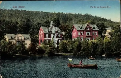 Ak Bad Elster im Vogtland, Louisa See, Ruderboot, Villen, Wald