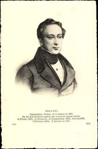 Ak Komponist Vincenzo Bellini, Portrait