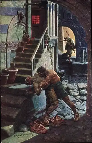 Künstler Ak Mastroianni, Domenico, Szene aus Quo Vadis, Ursus erschlägt Croton