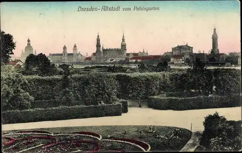 Ak Dresden Altstadt, Blick vom Palaisgarten