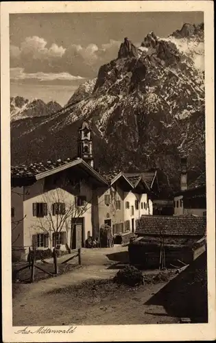 Ak Mittenwald in Oberbayern, Teilansicht, Karwendel, Viererspitze