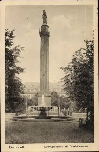 Ak Darmstadt in Hessen, Ludwigsdenkmal, Olbrichbrunnen