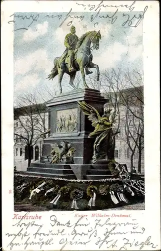 Ak Karlsruhe in Baden, Kaiser Wilhelm Denkmal