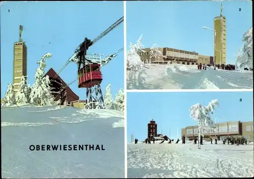 Ak Oberwiesenthal im Erzgebirge, Bergstation, Schwebebahn, HOG Fichtelberghaus mit Aussichtsturm