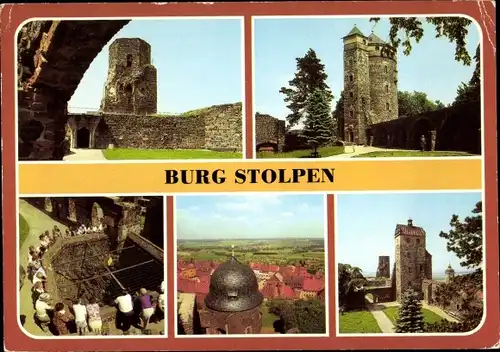 Ak Stolpen in Sachsen, Burg, Siebenspitzenturm, Johannisturm, Coselturm, Brunnen, Schlösserturm